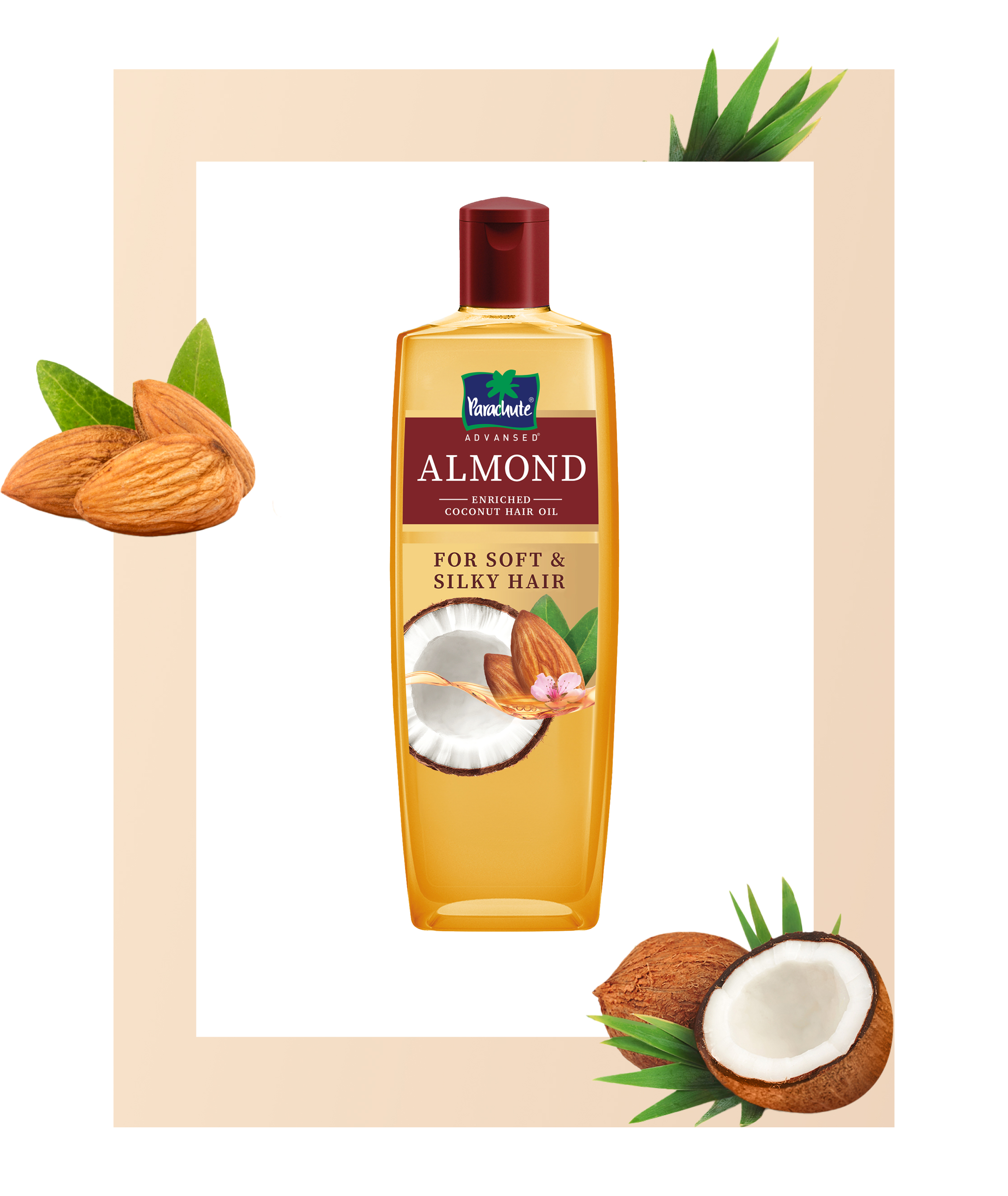 A bottle of Parachute Advansed Almond hair oil