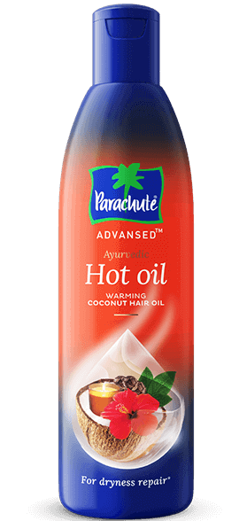 A bottle of Parachute Advansed Ayurvedic hair oil