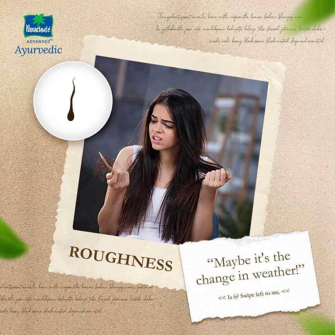 A girl irritated with her rough and dry hair